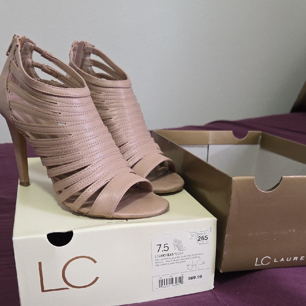 LC Lauren Conrad Pink Stiletto Heels with Cage Straps